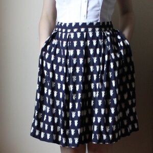 Cat print Brooklyn Industries Navy and Cream A-Line Skirt